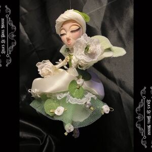 *SOLD* Flower Fairy Doll Puppet OOAK Sculpted Green Forest White Angel Sprite